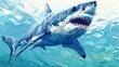 © mongkonchai - Animation of a low poly art of a roaring shark in high detail. Animal triangle vector geometric illustration