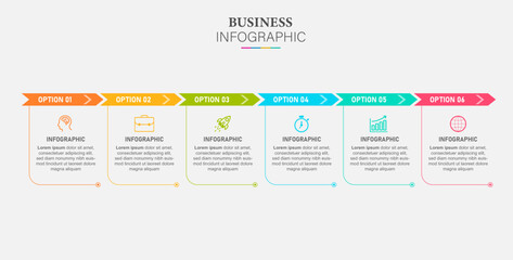 Business infographics timeline template vector. creative arrow concept 6 step options.