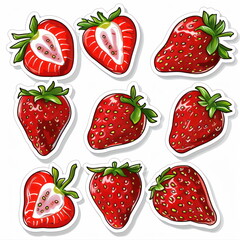 Wall Mural - Collection sticker of Strawberry, white background, vector illustration