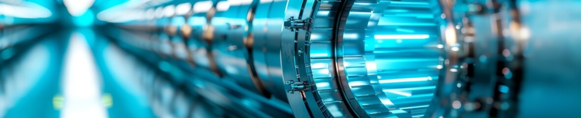 Wall Mural - abstract industrial background with blue and silver metallic gear closeup.