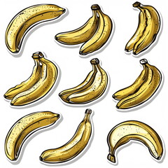 Wall Mural - Collection sticker of banana, white background, vector illustration