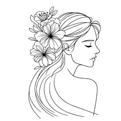 Wall Mural - woman with flowers line art