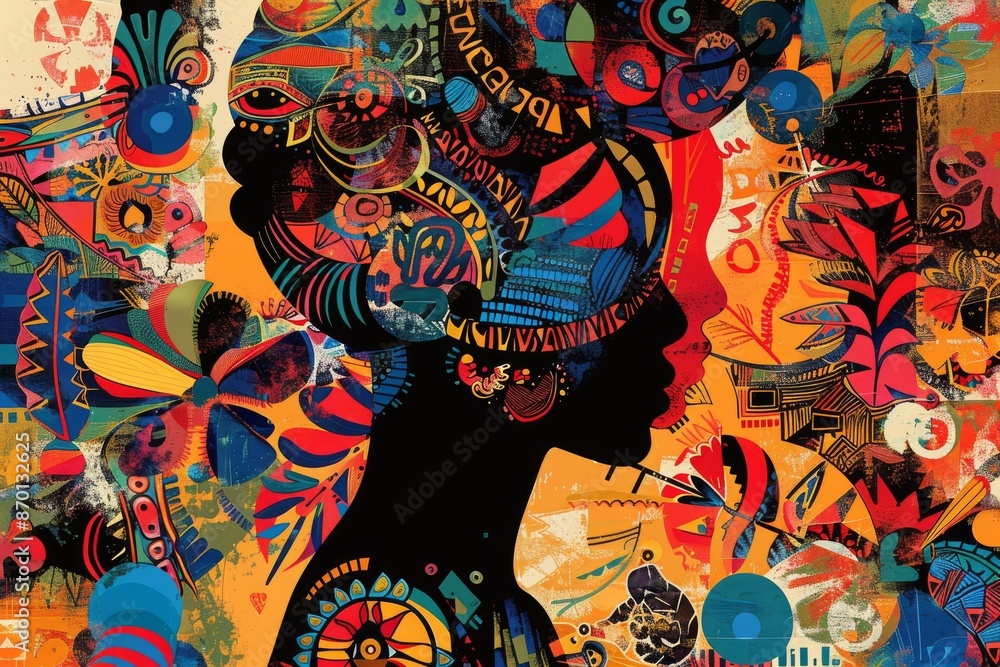 Abstract Portrait of a Black Woman with Vibrant Colors and Geometric ...
