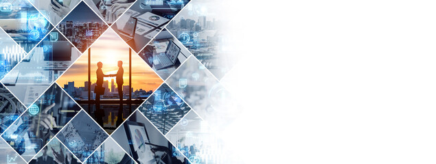 Aufkleber - Collage background visual of various business scenes and technology concepts. Management strategy. Digital transformation.