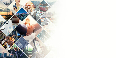 Aufkleber - Collage background visual of various business scenes. Management strategy.