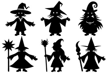Halloween witch set. Black silhouette Halloween witch vector illustration, set of halloween witches