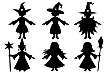 Halloween witch set. Black silhouette Halloween witch vector illustration, set of halloween witches