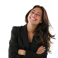 Wall Mural - Attractive Female Executive Laughing With Arms Folded, , Wearing Formal Business Attire, Independence. Isolated on a Transparent Background. Cutout PNG.