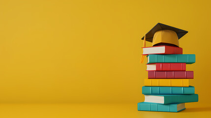 Graduation cap on top of a stack of books