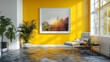 © Bos Amico - Sleek White Frame Mounted on Cheerful Yellow Accent Wall in Contemporary Home Office