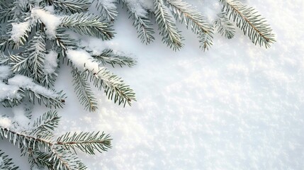 Poster - Snow Covered Pine Branch on White Background