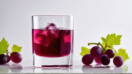 Wall Mural - Serene Still Life - Minimalist Glass of Fruit-Infused Drink with Grape Clusters and Lemon Slice
