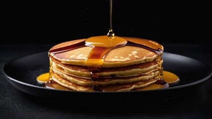 Wall Mural - Essence of Simplicity, A Monochromatic Pancake Stack on a Black Plate