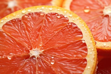 Wall Mural - Fresh Grapefruit Slices with Dew Drops