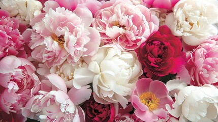 Canvas Print - Peonies burst into bloom with lush, full petals in shades of pink, white, and red, their beauty fleeting but unforgettable.