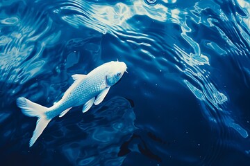 Wall Mural - A white fish swimming in the water.