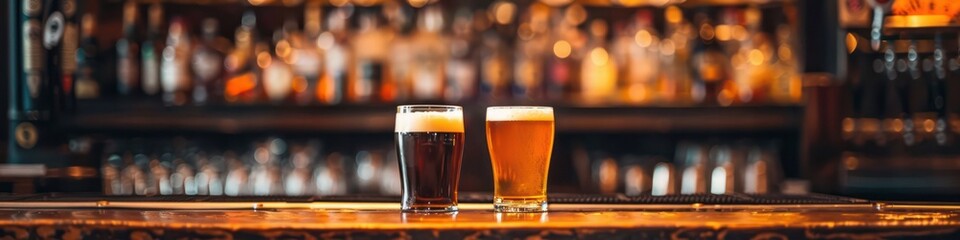 Bar counter with two bottles of beer