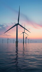 Wall Mural - Offshore wind farm with turbines in the sea, illustrating sustainable energy production and environmental conservation