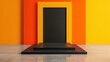 © Jeannaa - Modern art installation featuring a black geometric structure against a vibrant orange and yellow background, showcasing contemporary design.
