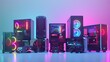 © Zohaib - Engaging snapshot of a set collection displaying a range of custom gaming PC computers, featuring dark tinted glass windows