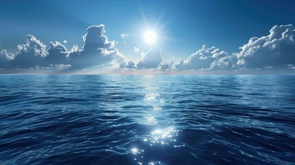 The ocean is calm and the sky is a beautiful shade of blue