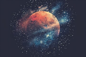 Wall Mural - Stunning digital illustration of a colorful planet in outer space, surrounded by stars and nebulae, depicting the beauty of the cosmos.