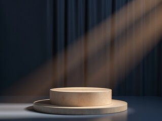 Poster - Wooden Platform with Sunbeams on Dark Background