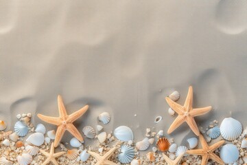 Wall Mural - Seashells and Starfish on Sandy Beach