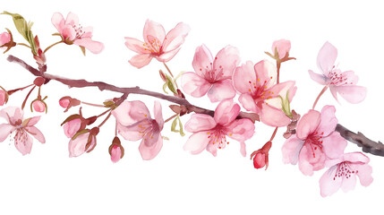 a watercolor painting of a pink cherry blossom tree branch