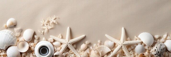 Wall Mural - Seashells and Starfish on a Sandy Background