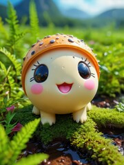 Poster - Cute Mushroom Character In Forest.