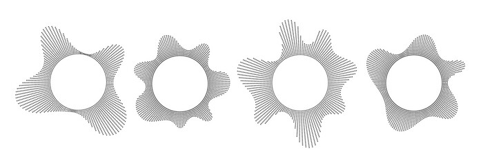 Poster - Black sound wave line pattern set. Radial audio, music or voice icon collection. Linear undulate wavy equalizer spectrum symbol pack. Circle sunburst frame bundle. Vector soundwave elements