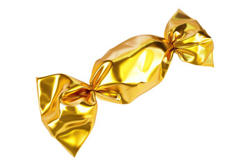 Candy in golden wrapper isolated on transparent background