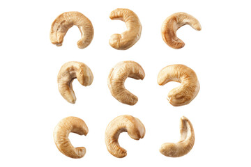 Wall Mural - Set of cashew nuts isolated on transparent background