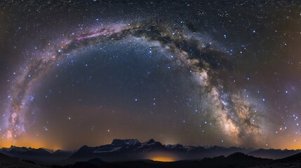 Wall Mural - Panorama Milky way star on dark night.Deep sky on Universe. with noise and grain.Photo by long exposure and select white balance. --ar 16:9 Job ID: 25012ff8-a701-4768-b707-43cab402e836