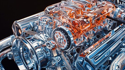 Wall Mural - Mechanical Marvel: Detailed Explorations of Car Engine Anatomy