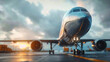 © Atchariya63 - Large airplane on runway during sunset, ready for departure. Stunning cinematic view of an aircraft at an airport.