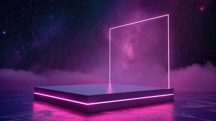 Wall Mural - futuristic pink luminous sqare frame podium, business e-commerce product presentation background