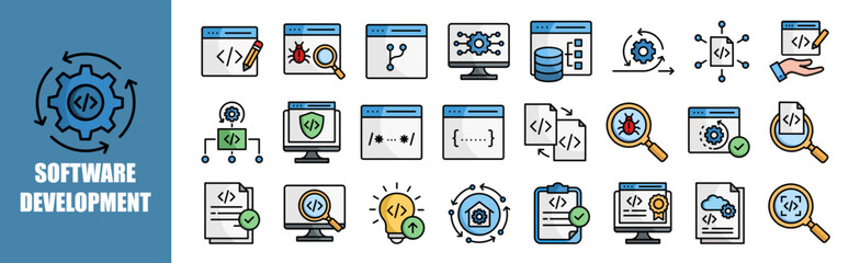 Software Development icon set for design elements,technology, digital, computer, software, data