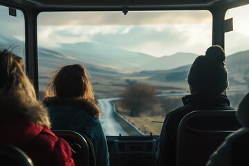 Sticker - People travel on a bus and have a beautiful view from the window.