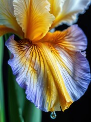 Canvas Print - Closeup of a Yellow and Purple Iris Petal with Water Droplets.