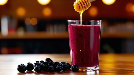 Wall Mural -   A blueberry smoothie with a drizzle of honey and a side of blackberries