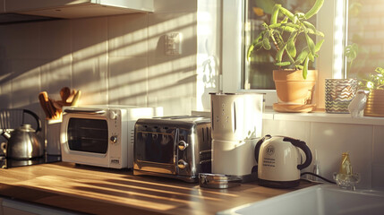 Poster - Modern Kitchen Countertop with Morning Sun Reflection