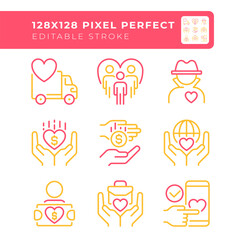 Canvas Print - Helping hands two color line icons set. Donation bicolor outline iconset isolated. Social good concept. Helping others. Humanitarian aid. Duotone pictograms thin linear. Editable stroke