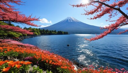 Canvas Print - Mount Fuji with cherry blossoms.