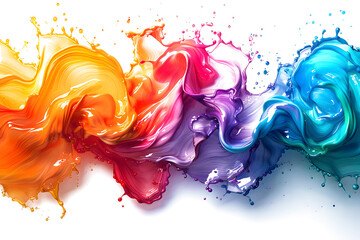 Wall Mural - Bold and vibrant rainbow watercolor swirl splash on transparent background.