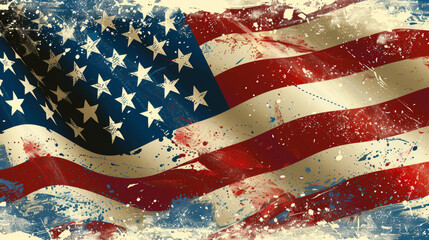 Sticker - Celebrate the 4th of July, Independence Day of the USA, with this vintage American flag background. The vector design features typography lettering and is perfect for banners and greeting cards.