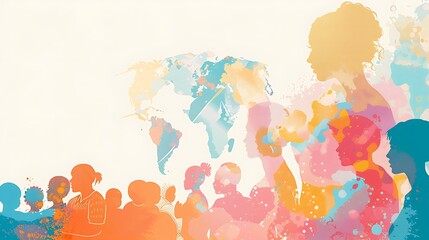 Sticker - An illustration showing various cultures and communities supporting breastfeeding mothers, highlighting World Breastfeeding Week. The background features a global map with different breastfeeding