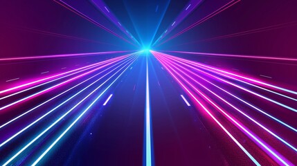 Canvas Print - A futuristic illustration of blue light rays on an abstract background with speed lines.