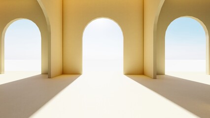 Wall Mural - Architecture interior background empty arched pass 3d render
